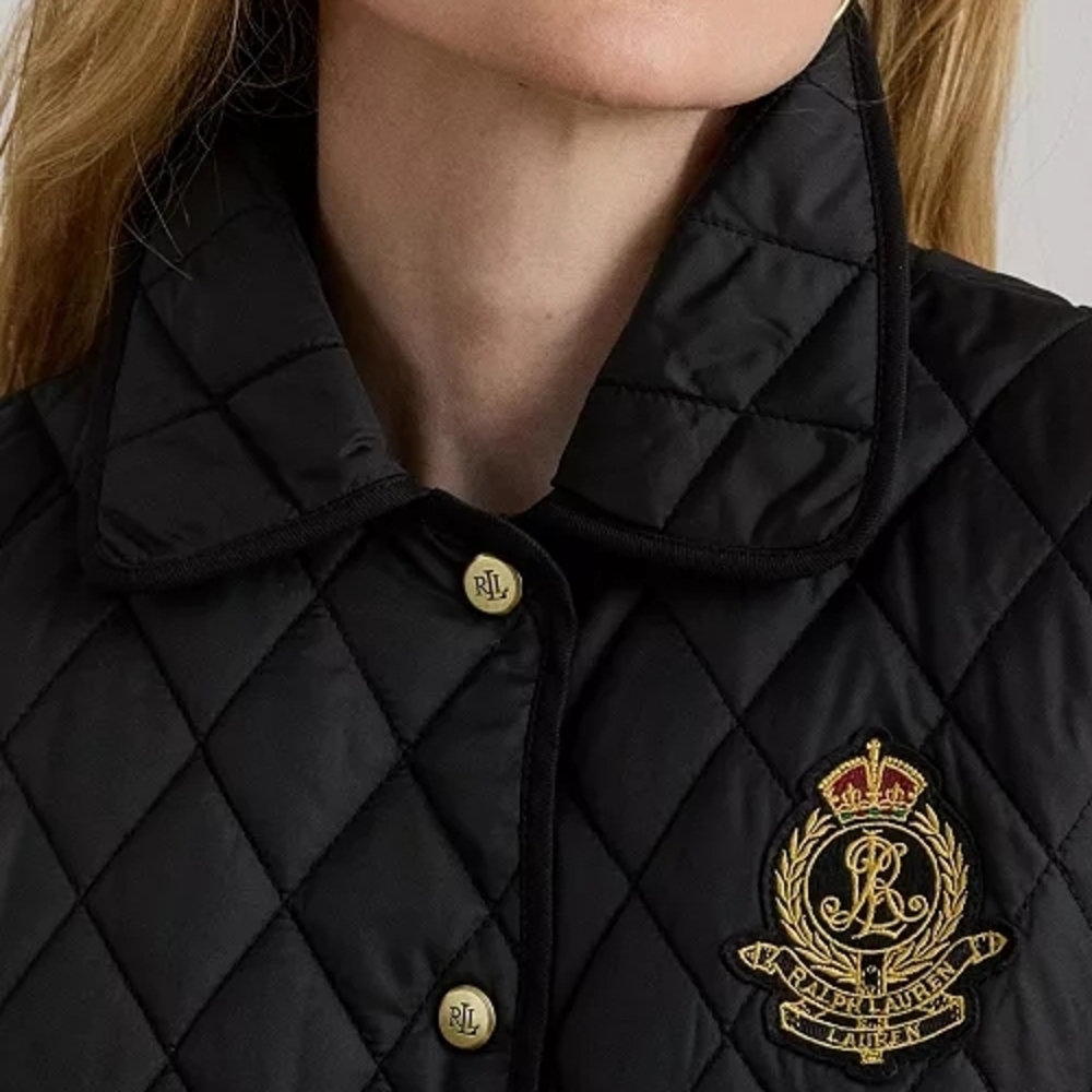 Lauren Ralph Lauren Black Quilted Vest with Crest - Picture 2 of 8